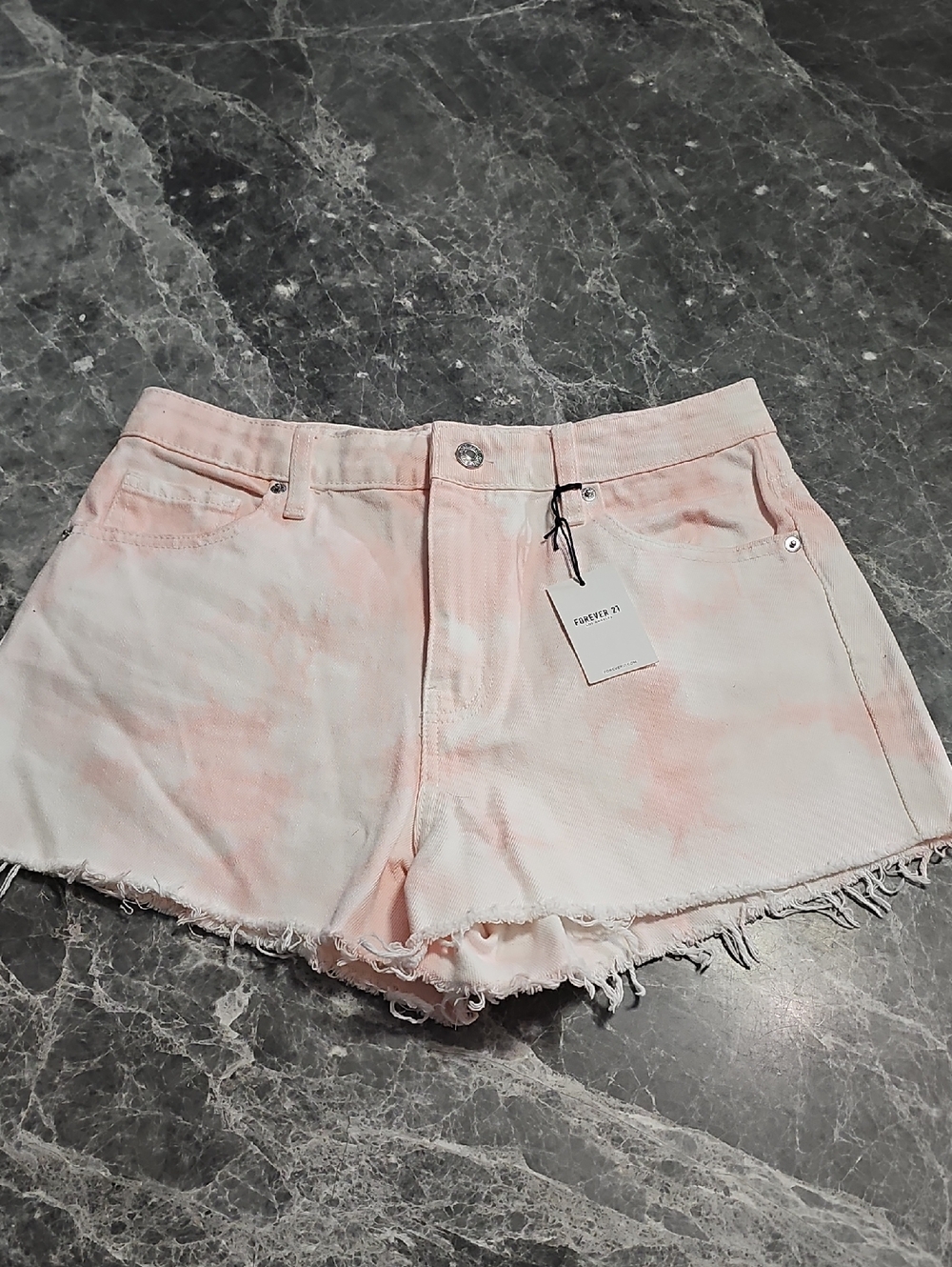 Forever 21 Pink Tie-Dye Frayed Hem Denim Shorts